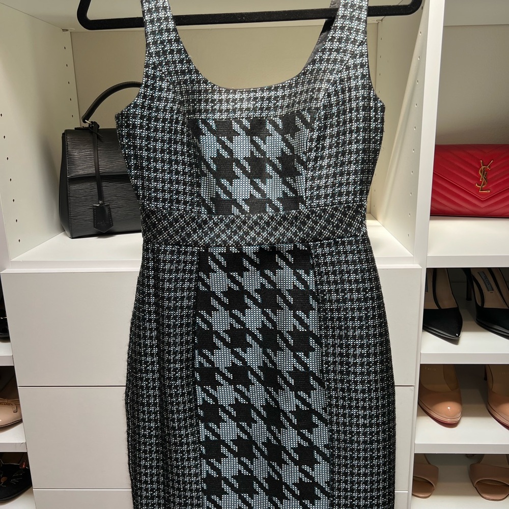 Trina Turk Black and Blue Houndstooth Mini Dress